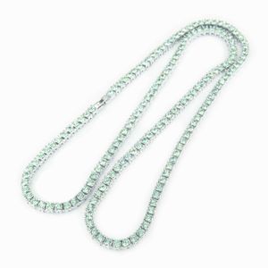 Tennis Green Crystal 1 rij tennisketen dames hiphop ketting zilveren roze blauwe champagne rap ijs sieraden 5 mm rock D240514