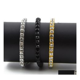Tennis Hip Hop Iced Out Out Chains Bangle Mens 1 Rij steentjes Regelbereiding Clear Simated Diamond Bling Bracelet for Women Fashion Jewelry 8 Drop D OT0EH