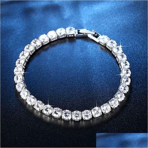 Tennis Iced Out Chain Tennisarmbanden Cz Bling Zirkonia Heren Hip Hop Sieraden Blauw Groen Sier Rose Goud 4Mm Ronde Fl Diamant Wo2 Dhtqb