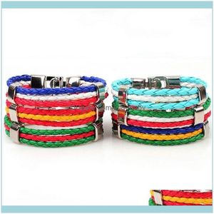 Tennis Jewelrytennis Unisexe Drapeau National Bracelet En Cuir Shellhard Hommes Femmes Tissage Tressé À La Main Corde Bracelet Bracelets Bracelets Bijou