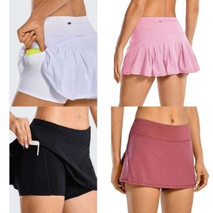 Tennis L-07 rokken geplooide yoga rok gym kleren vrouwen rennen fiess golf broek shorts sport rug taille zak zipper