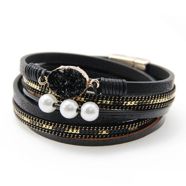 Tennis Leather Wrap Bracelet Cierre magnético Mti Layer Strand Bohemian Rope Wristbands Cuff Crystal Bangle Jewelry para mujeres Teen Gir Dhhio