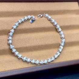 Tenis lujoso pulsera de diamante moissanite real 925 plateado esterlina brazalete de piedra blanca para mujeres joyas de boda fina