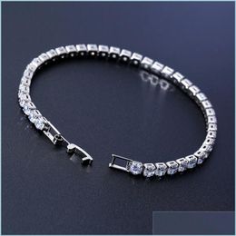 Tennis Luxury 4Mm Cubic Zirconia Tennis Bracelets Iced Out Chain Crystal Wedding Bracelet Para Mujeres Hombres Gold Sier Jewelry Dro Dhgarden Dhkcm