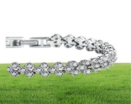 Tenis de lujo Austria brillante Braceletas de cristal genuino 925 Strilling Silver Charms Zircon Diamond Roman Tennis Link Brace9607364