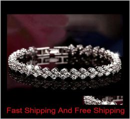 Tenis de lujo Austria brillante Braceletas de cristal genuino 925 Strilling Silver Charms Zircon Diamond Roman Tennis Link Brace7933769