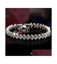 Tennis Luxe Oostenrijk Shining Crystal Tennis armbanden Echt 925 Sterling Sier Charms Zirkon Diamond Romeinse link Bracelet Jewelry9978322222