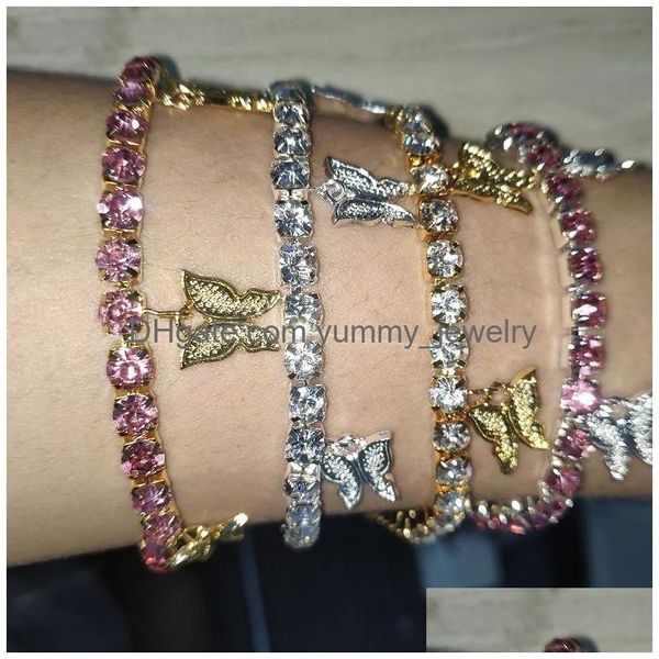 Tennis Luxe Papillon Tennis Bracelets Pour Femme Plaqué Or Argent Charme Animal Bracelet Glacé Chaînes Mode Bling Strass Di Dhygo