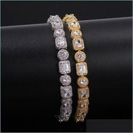 Tennis Men Square Round Mixed Diamonds Bracelet Bling Tenns Gold Sier 8 "inch 8mm Simonds Dimonds Bangles Braceles 983 Q2 Drop Lever Dhgit