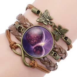 Tennis Nébuleuse Space Universe Galaxie Crescent Verre Cabochon Bracelet en cuir multicouche Unisexe Bracelets à charme infini