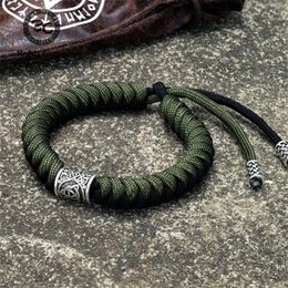 Tennis Nordic Vikings Rune Perline Bracciali Uomo Talismano Valknut Fatto a mano Paracord Corda Polsino Amuleto Campeggio Sopravvivenza Gioielli 350a