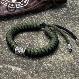 Tennis Nordic Vikings Runes Perles Bracelets Hommes Talisman Valknut Fait Main Paracord Corde Bracelet Amulette Camping Survie Bijoux 331a