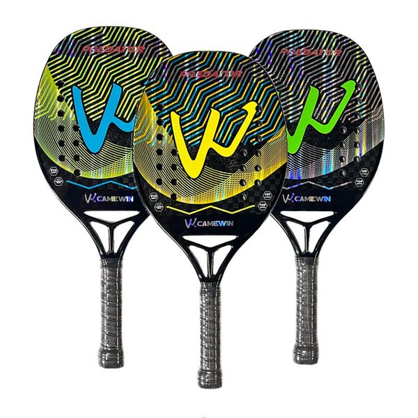 Raquetas de tenis Raqueta de tenis de playa 12K Camewin Marco de fibra de carbono completo Kit holográfico femenino masculino Tratamiento de superficie grosera con bolsa 230828