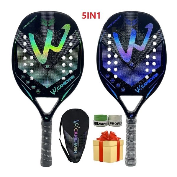 Raquetas de tenis 2023 Camewin 3K Raqueta de playa holográfica Marco completo de fibra de carbono Feminino Masculina Kit Tratamiento de superficie grosera Principiante 230801