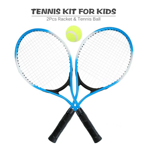 Raquetas de tenis 2 piezas Raquetas de tenis para deportes al aire libre para niños Raquetas de cuerdas de tenis con 1 pelota de tenis y bolsa de cubierta Aleación de hierro 3 colores opcionales 231216