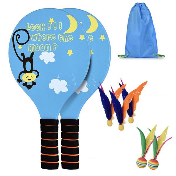 Raquettes de tennis Beach Paddle Ball Jeu de pagaies en bois Raquette de badminton Enfants Adultes Battledore Raquette Balles de plumes avec sac de transport 230609