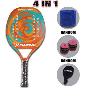 Tennis Rackets Camewin Adult Professional Full Carbon Beach Tennis Racket 4 IN 1 Soft EVA Face Raqueta With Bag Unisex Equipment Padel Rackets 230703