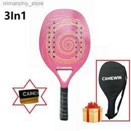 Raquetas de tenis Camewin Beach Tennis Racket Pink Fibra de carbono Marco de carbono con bolsa protectora Cubierta Cara suave para principiantes Mujeres Padel Racket Q231109