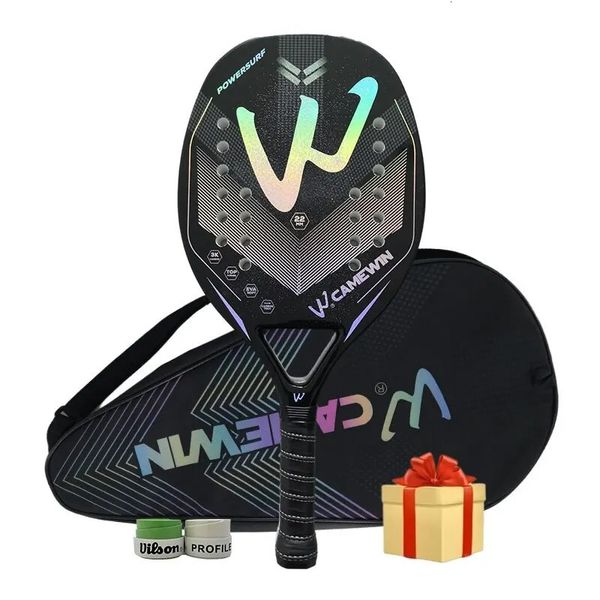 Raquetas de tenis Raqueta Playa Camewin 3K Marco de fibra de carbono holográfico completo Kit femenino masculino Tratamiento de superficie grosero Principiante 231031