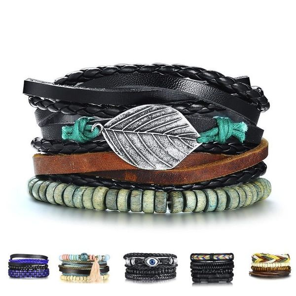 Tennis – lot de 4 bracelets en bois tressés multi-mélanges, perles réglables, empilables, en cuir, pour hommes et femmes, T-shirt, Jeans, bijoux