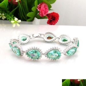 Tennis Sier Bracelet Natural Green Spinel Stone sieraden vrouwen grote bruiloft drop levering armbanden dhvsi
