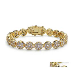 Tennis Super Quality Men armbanden rond Wit AAA Cubic Zirconia 18K Gold Golde Hip Hop Fashion Bracelet Designer Copper Jewelry P DH2NR