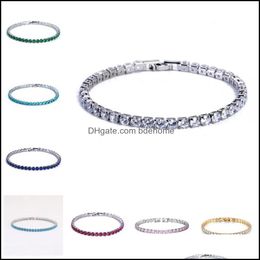 Tennis Tennis Bracelets Bijoux Luxe 4mm Zircone Cubique Glacé Chaîne Cristal Mariage Pour Femmes Hommes Or Sier Bracelet Drop Livrer Otsp1