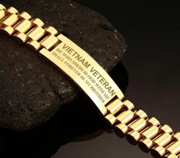 Tenis Tough Men Strap Chain Bracelets Gold Tone grueso de acero inoxidable Vietnam Veterano Pulseira Masculina Accesorio255J5994875