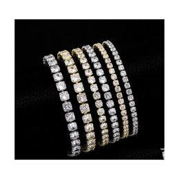 Tennis Trendsetter Hip Hop Iced Out Chain Aaa Cubic Zirconia Hombres Pulsera Cobre Diamante Diseñador Joyas Mujeres Fiesta 14K Oro Sier Dhofi