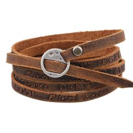 Tennis Vintage Bohemian Style Jewellery Mtilayer Wrap Pulsera de cuero genuino para hombres y mujeres Letra en relieve Tennis 439 Z2 Drop D Dhwxu