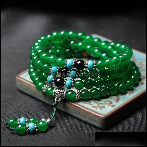 Tenis Vintage Mtilayer Verde Amarillo Piedra Strand Beads Charms Pulseras Pulsera Para Hombres Hechos A Mano Mujeres Yoga Orar Joyería De Buda Drop Deli