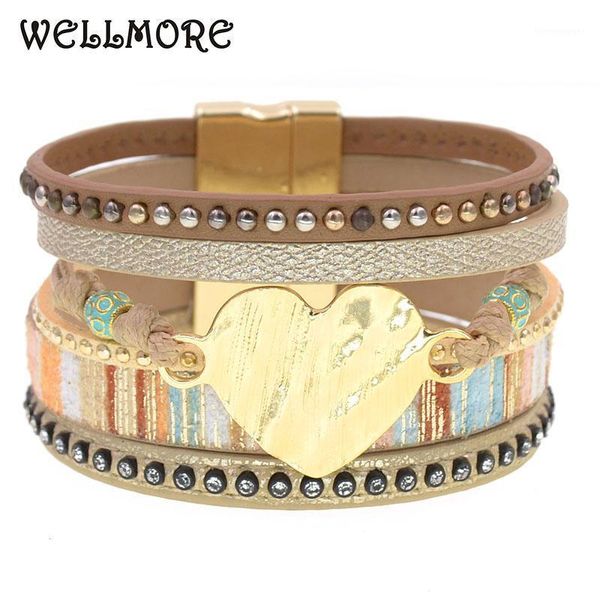 PROLLEZAS DE CUERO DE TENNIS Wellmore para mujeres 2021 Bangles de corazón de moda Elegante brazalete de envoltura multicapa