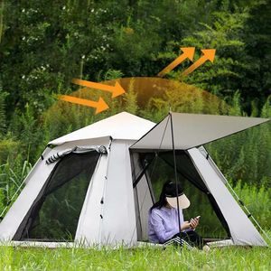 Tent Outdoor Automatic 34 People Beach Fast Open Folding Camping Double Rain and Dew Tent 240416