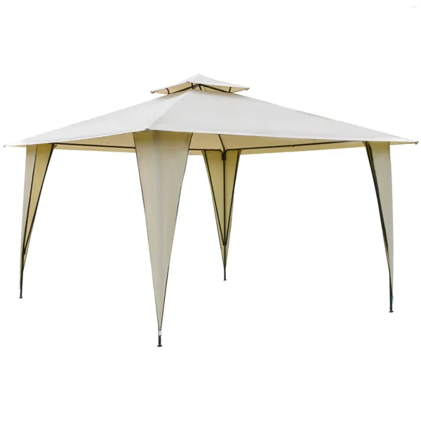 Tiendas de campaña y refugios Gazebo para fiestas con dosel para exteriores de 11 'x con techo de dos niveles, marco de acero incluido, estacas para el suelo, color beige