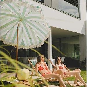 Tentes et abris 2M coréen vert blanc jaune rayé plage parapluie parapluie avec protection solaire tournante en plein air