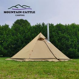 Tende e rifugi 320 400 Tenda da campeggio grande a piramide 4 stagioni Ultraleggera Bushcraft Zaino in spalla Outdoor 210T Plaid invernale con gonna da neve 231017