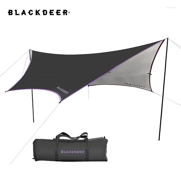 Tentes et abris de camping noir auvent en vinyle enrobé enrobé ciel rideau tartre anti-uv pôle en fer Pu5000mm en vent.