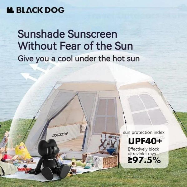 Tentes et abris Chien noir étanche de camping hut hut pêche à la famille 4 personne pour les fêtes en plein air pavillon de plage automatique glamping luxe