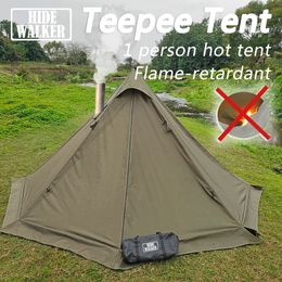 Tenten en Schuilplaatsen Vlamvertragende Piramide Tent Outdoor Camping Waterdichte Tipi 1 Persoon Tipi Winter Fornuis met Sneeuw Rok 230726