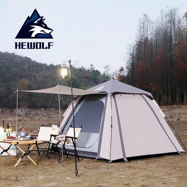 Tentes et abris hewolf 3-4 personnes automatiques à double couche extérieure étanche de la tente imperméable ouverture de camping.