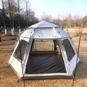 Tenten en schuilplaatsen Hexagon Waterdichte automatische buitenkampingtent Grote ruimte Gazebo Sunshelter Sunscreen Tourist Family Travel 346Persons J230223