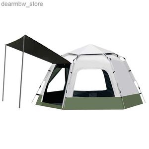 Tenten en schuilplaatsen Zhexagonale tent Outdoor Vinyl verdikte regendichte draagbare automatische campingapparatuur Volledige set camping maaltijden Zonnebrandcrème L48