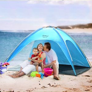 Tentes et abris Kaima 23personnes portable ultraléger tente de plage d'été pliable en plein air camping pergola avec 3 portes ouvertes écran solaire enduit d'argent 230621