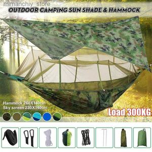 Tentes et abris Hamac de camping léger et auvent de tente, bâche anti-pluie, moustiquaire étanche, auvent en nylon 210T Q231117