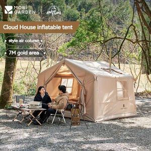 Tenten en schuilplaatsen Mobi Garde Outdoor Camping Opblaasbare Tent 3-4 Personen Tent 7 Grote Ruimte 600D Oxford Doek Waterdichte Luchtpijler Tent Met Schoorsteen24327