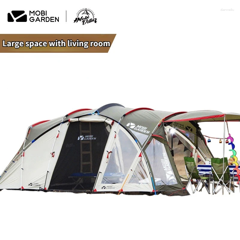 Zelte und Schutzhütten Mobi Garden Natur Wanderung Outdoor Camping Zelt Reisen winddichte Regendoppeldecker 4-5 Personen Super-Raum-Ausrüstung