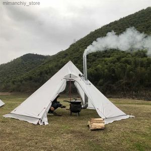 Tenten en schuilplaatsen Nieuwe piramidetent voor 2-3 personen, ultralicht buitenkamperen, tipi met sneeuwrok met schoorsteen, wandelen, backpacken tenten Q231115