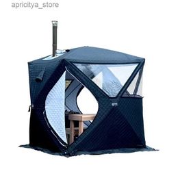 Tentes et abris Sauna extérieur 4 saisons pour 3-4 personnes avec tente de pêche sur glace épaissie en hiver grandes fenêtres/bec de cheminée rapide à ouvrir portable24327