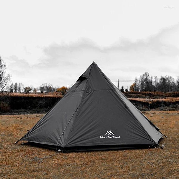 Tentes et abris extérieurs Tour noire pyramide tente à vent 3-4 personne Four saisons Camping Disassement portable Arafroping