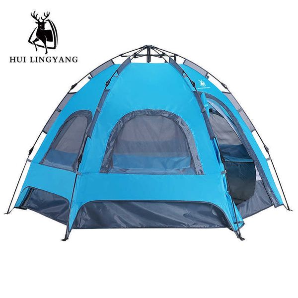 Tentes et abris Extérieur nouvelle tente automatique hexagonale à double couche pour 34 personnes, imperméable et respirante, fournitures de camping familial J230223